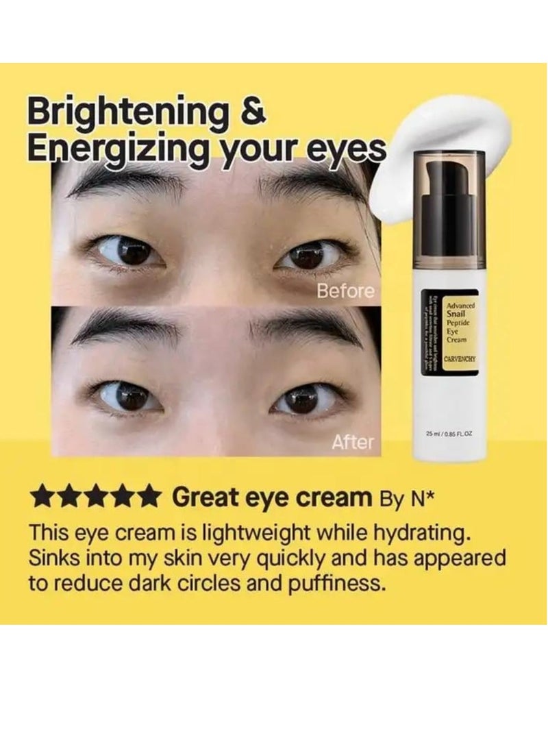 CARVENCHY - Advanced Snail Peptide Eye Cream Snail Secretion Filtrate and 5 Peptides for Youthful Glow Brightening Cream for Fine Lines and Dark Circles Snail Mucin Essence for Eye Lifting and Firming Serum 25ml - Image 1