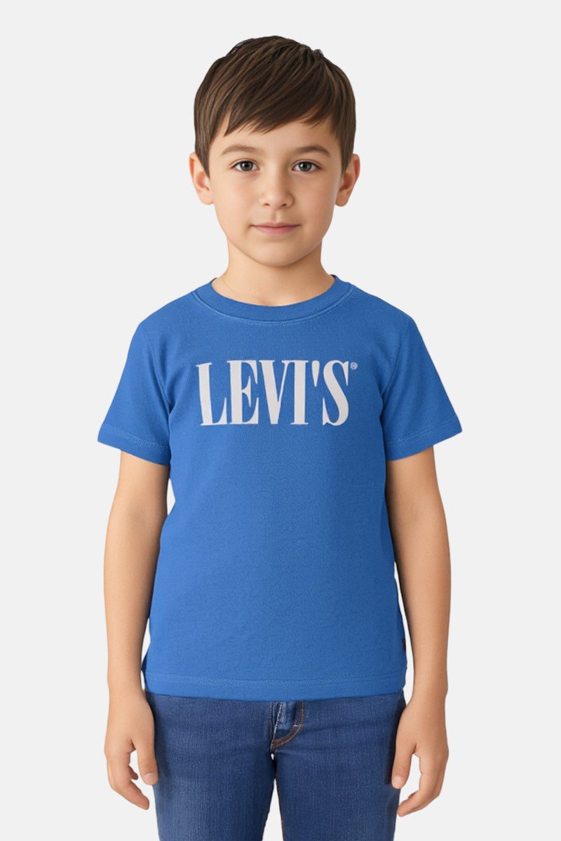 Levi's تي شيرت أطفال أولاد بأكمام قصيرة وياقة دائرية بشعار العلامة التجارية، أزرق - Image 1