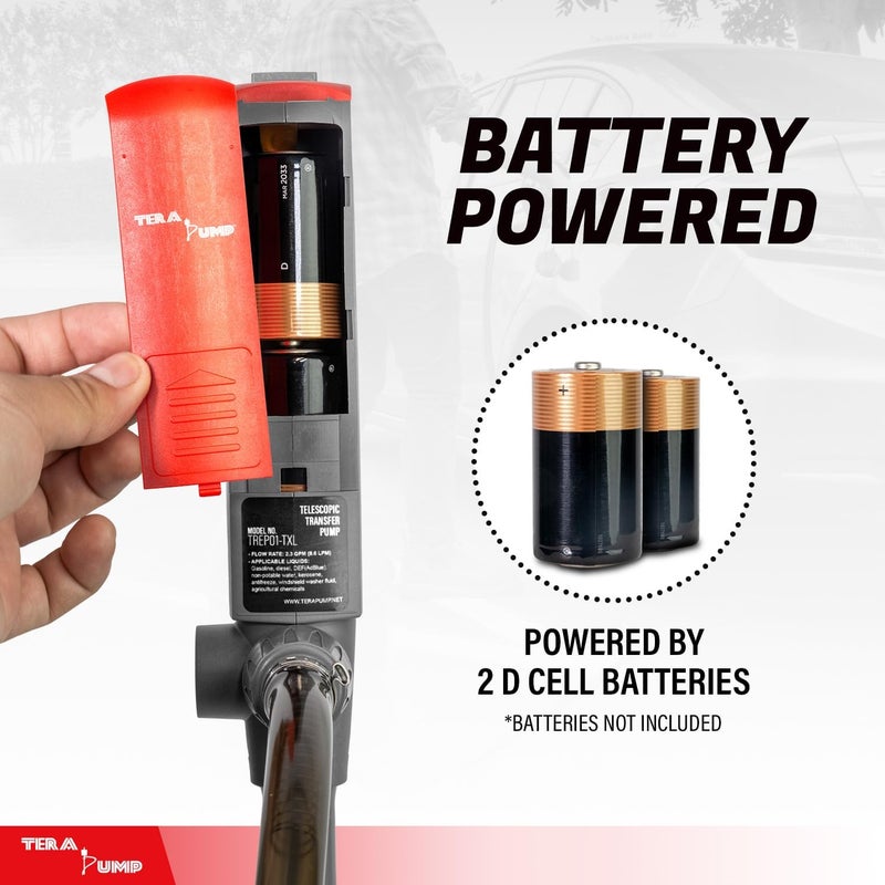 TERA PUMP Portable Electric Battery Pump with 10 FT Vinyl Hose for Gas, Diesel, Water, and Antifreeze Transfer - Image 2