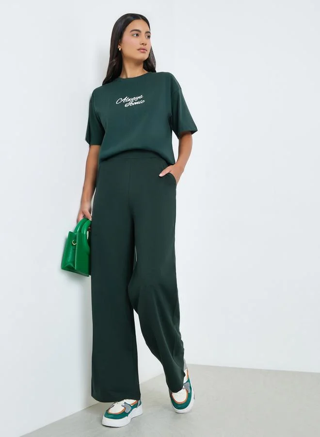 Styli Dark Green Wide Leg Joggers