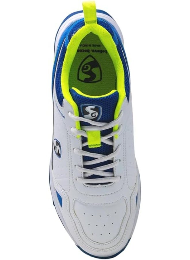 SG CLUB 6.0 Cricket Shoes for Men – White/Royal Blue/Lime, Size 8 | Breathable, Shock Absorbent, Anti-Slip Sole for Hard & Turf Grounds - Image 3