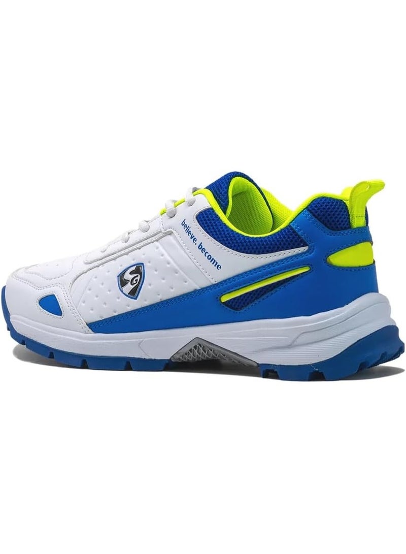 SG CLUB 6.0 Cricket Shoes for Men – White/Royal Blue/Lime, Size 8 | Breathable, Shock Absorbent, Anti-Slip Sole for Hard & Turf Grounds - Image 2