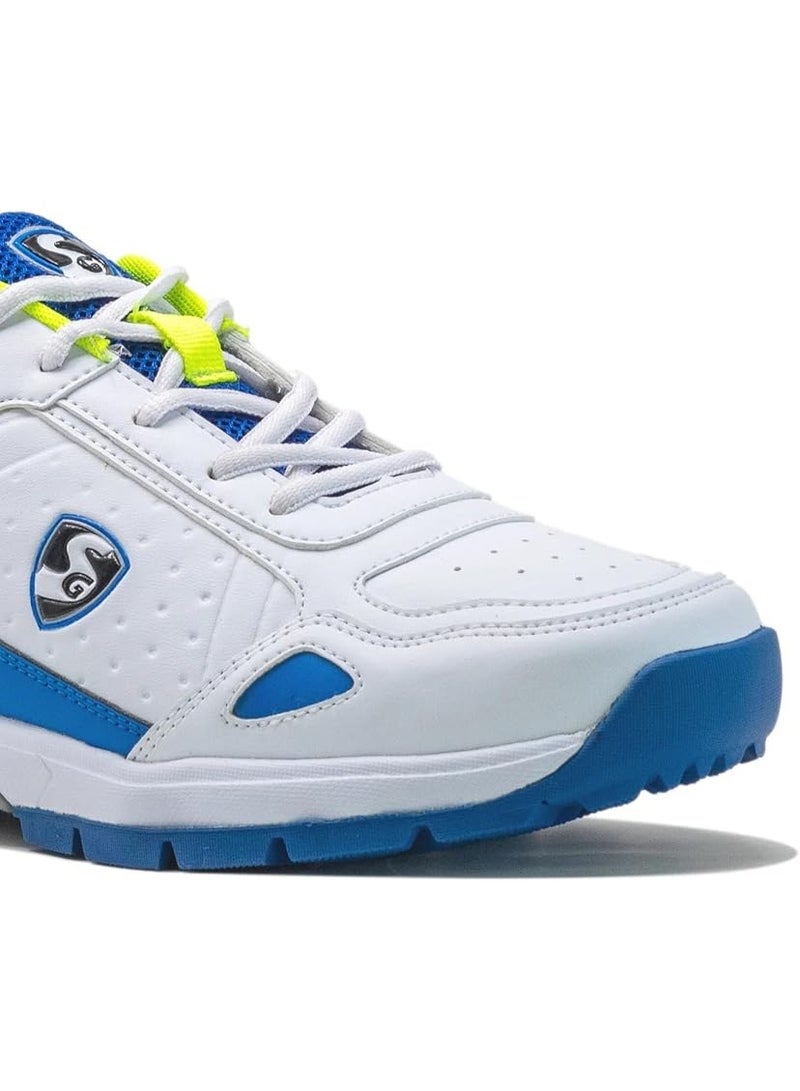 SG CLUB 6.0 Cricket Shoes for Men – White/Royal Blue/Lime, Size 8 | Breathable, Shock Absorbent, Anti-Slip Sole for Hard & Turf Grounds - Image 5