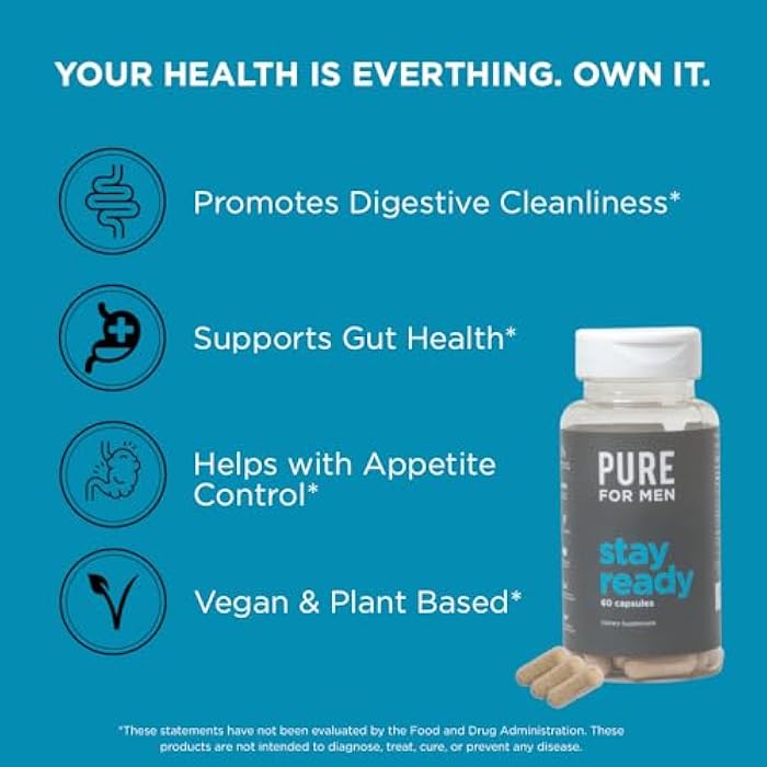 Pure for Men Original Cleanliness Stay Ready Fiber Supplement | Helps Promote Digestive Regularity | Psyllium Husk, Aloe Vera, Chia Seeds, Flaxseeds | Proprietary Formula | 60 Vegan Capsules - Image 5
