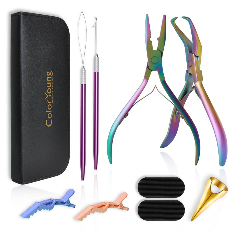 ColorYoung Hair Extension Beading Tool Kit - Micro & Pre-Bonded Hair Extension Bead Closer & Remover - Rainbow - Image 1
