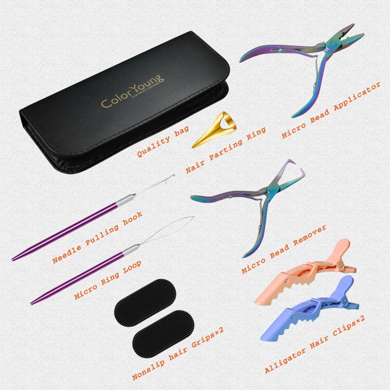 ColorYoung Hair Extension Beading Tool Kit - Micro & Pre-Bonded Hair Extension Bead Closer & Remover - Rainbow - Image 2