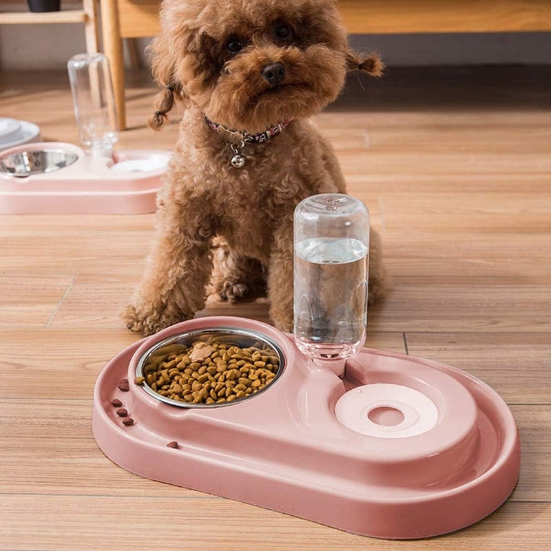 Allmart Cat Dog Food Dish Bowl with Automatic Water Dispenser Kitten Puppy Animal Pets Dual Port Drinking Fountain Feeding Bowls (pink) - Image 4