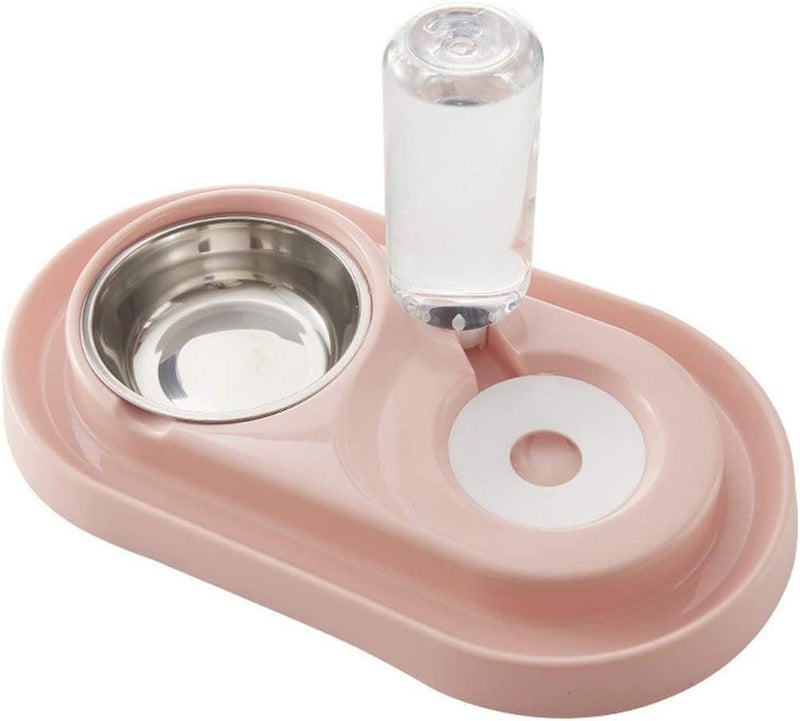 Allmart Cat Dog Food Dish Bowl with Automatic Water Dispenser Kitten Puppy Animal Pets Dual Port Drinking Fountain Feeding Bowls (pink) - Image 1