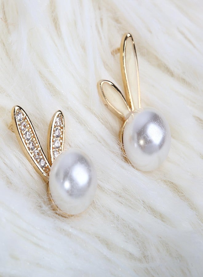 JSLOVFLO Easter Rabbit Pearl Earrings Dainty Studs Bunny Cute Animal Jewelry (Rabbit 1) - Image 4