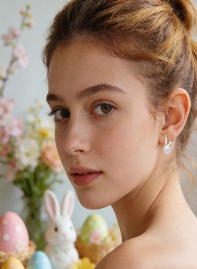 JSLOVFLO Easter Rabbit Pearl Earrings Dainty Studs Bunny Cute Animal Jewelry (Rabbit 1) - Image 5
