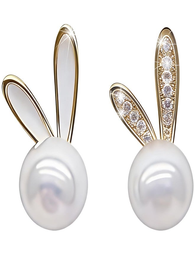 JSLOVFLO Easter Rabbit Pearl Earrings Dainty Studs Bunny Cute Animal Jewelry (Rabbit 1) - Image 1