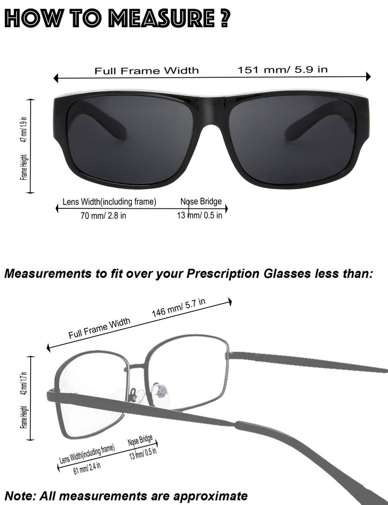 The Fresh High Definition Polarized Wrap Around Shield Sunglasses for Prescription Glasses 66mm Gift Box (F406-Crystal/Black Paint, Grey) - Image 3