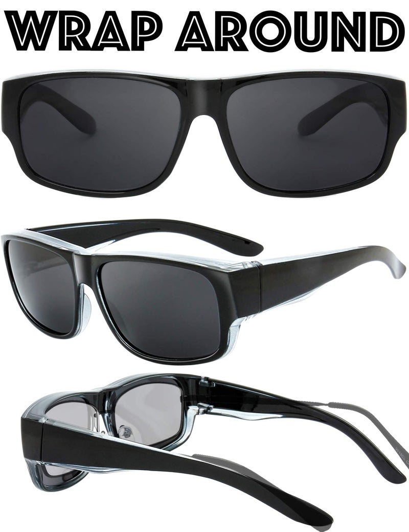 The Fresh High Definition Polarized Wrap Around Shield Sunglasses for Prescription Glasses 66mm Gift Box (F406-Crystal/Black Paint, Grey) - Image 2