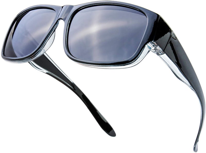 The Fresh High Definition Polarized Wrap Around Shield Sunglasses for Prescription Glasses 66mm Gift Box (F406-Crystal/Black Paint, Grey) - Image 1