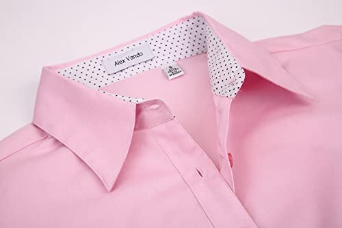 Alex Vando Womens Dress Shirts Wrinkle Free Regular Fit Long Sleeve Stretch Work Shirt,Pink,XS - Image 3