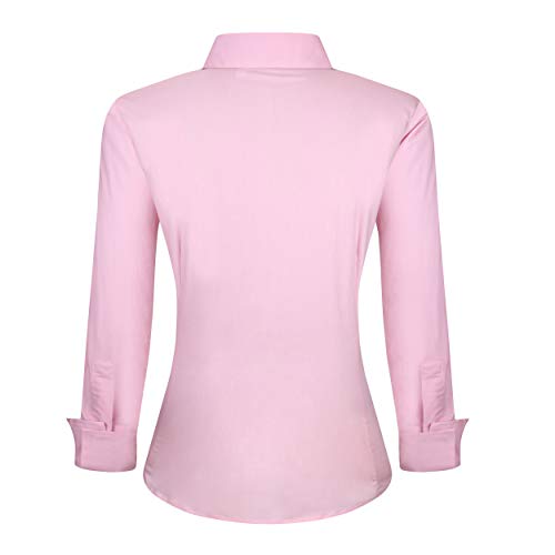 Alex Vando Womens Dress Shirts Wrinkle Free Regular Fit Long Sleeve Stretch Work Shirt,Pink,XS - Image 2