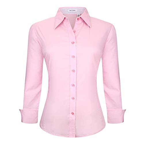 Alex Vando Womens Dress Shirts Wrinkle Free Regular Fit Long Sleeve Stretch Work Shirt,Pink,XS - Image 1