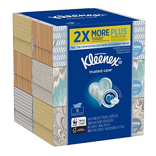 Kleenex Trusted Care Everyday Facial Tissues Flat Box 160 Count Pack of 6