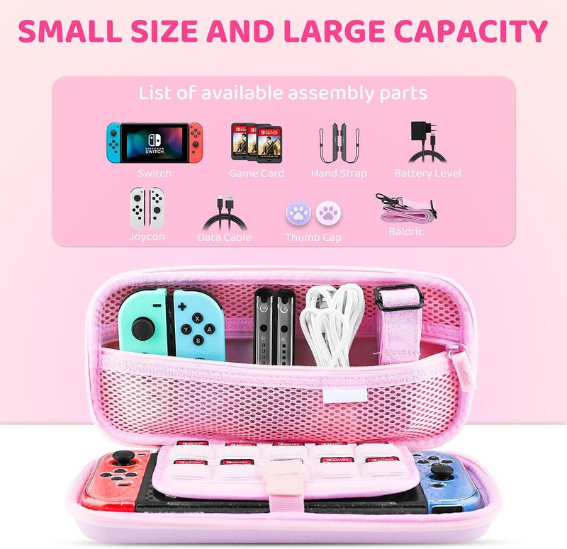 GLDRAM Pink Travel Carrying Case for Nintendo Switch, Portable Switch Accessories Bundle with Clear Glitter Protective Skin Cover+HD Screen Protector+Adjustable Shoulder Strap+2 Thumb Caps for Girls - Image 3