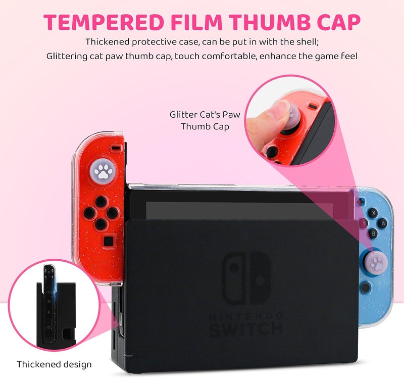 GLDRAM Pink Travel Carrying Case for Nintendo Switch, Portable Switch Accessories Bundle with Clear Glitter Protective Skin Cover+HD Screen Protector+Adjustable Shoulder Strap+2 Thumb Caps for Girls - Image 5