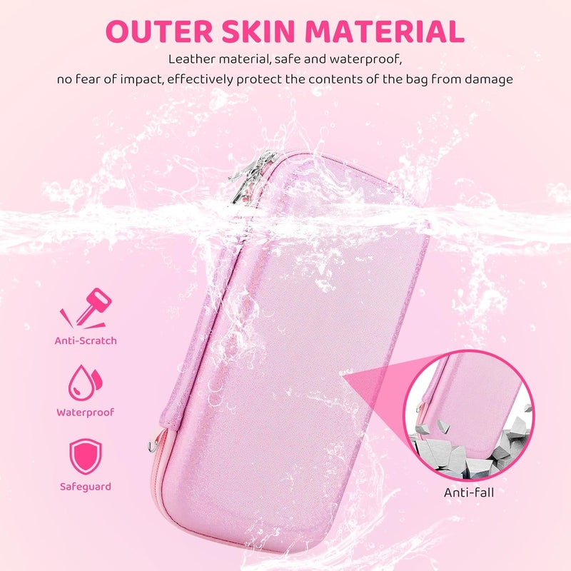 GLDRAM Pink Travel Carrying Case for Nintendo Switch, Portable Switch Accessories Bundle with Clear Glitter Protective Skin Cover+HD Screen Protector+Adjustable Shoulder Strap+2 Thumb Caps for Girls - Image 2
