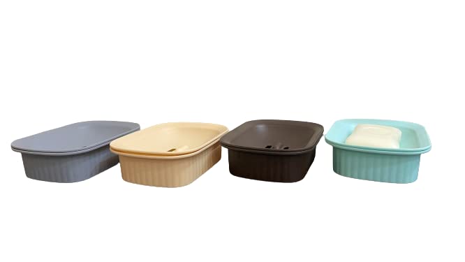 CSM Plastic Soap Case Soap Stand soap Holder Soap Dish for Bathroom Pack of 4 PcsBlueGreyBeigeBrown - Image 1