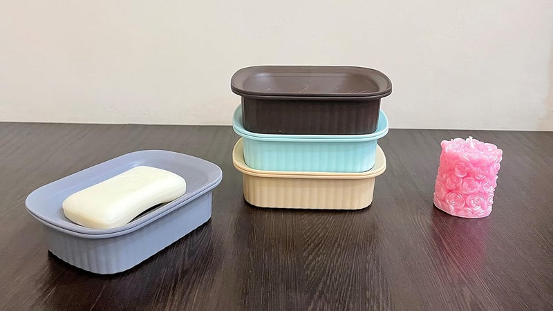 CSM Plastic Soap Case Soap Stand soap Holder Soap Dish for Bathroom Pack of 4 PcsBlueGreyBeigeBrown - Image 3