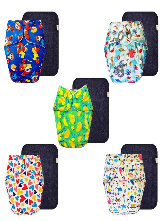 Dumbledo Premium Cloth Diaper with Black Insert (Pack of 5) | Soft & Gentle | Leakproof | Adjustable Snaps | Perfect for Indian Summers | 3 Months - 3 Years | Unisex Baby - Image 1