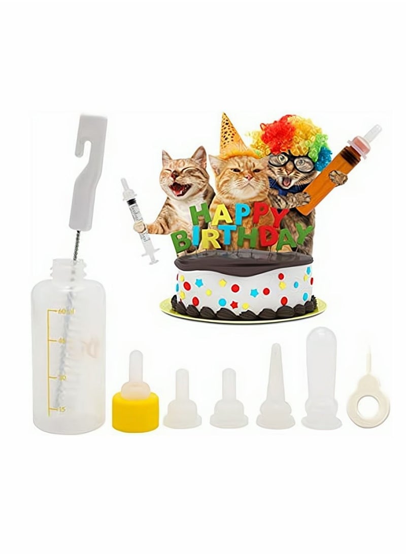 SYOSI - Kitten Puppy Feeding Bottles Newborn Small Animals Milk Bottles for Nursing with Replacement Nipples, Pet Feeder Set - Image 1