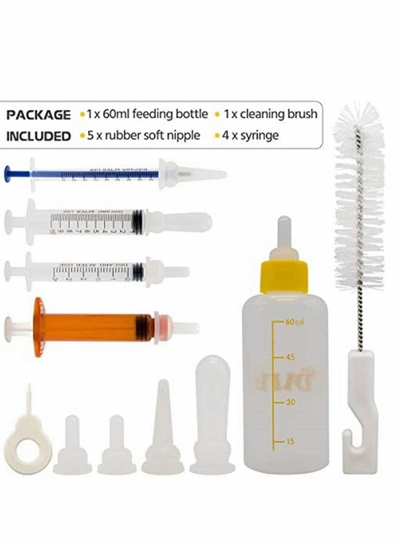 SYOSI - Kitten Puppy Feeding Bottles Newborn Small Animals Milk Bottles for Nursing with Replacement Nipples, Pet Feeder Set - Image 1