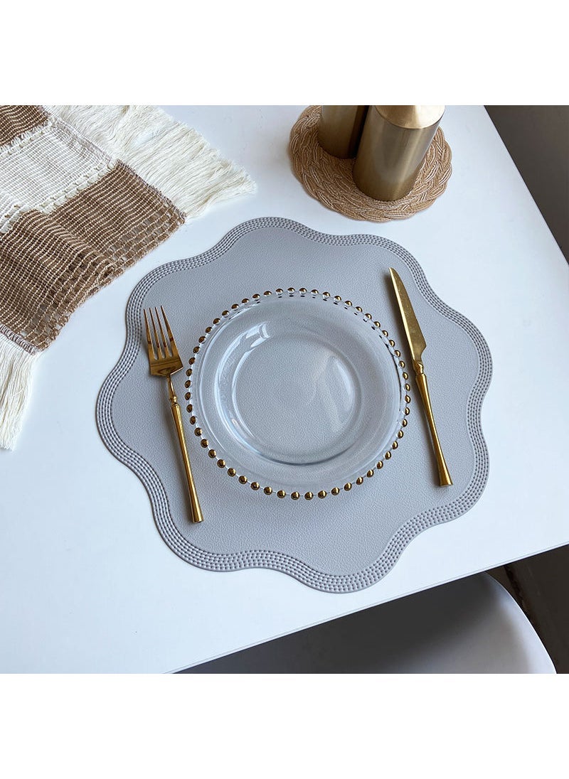 Imitation leather flower placemat waterproof oil-proof Western tableware mat Christmas red green decorative insulation mat round embossed plate mat Flower beige