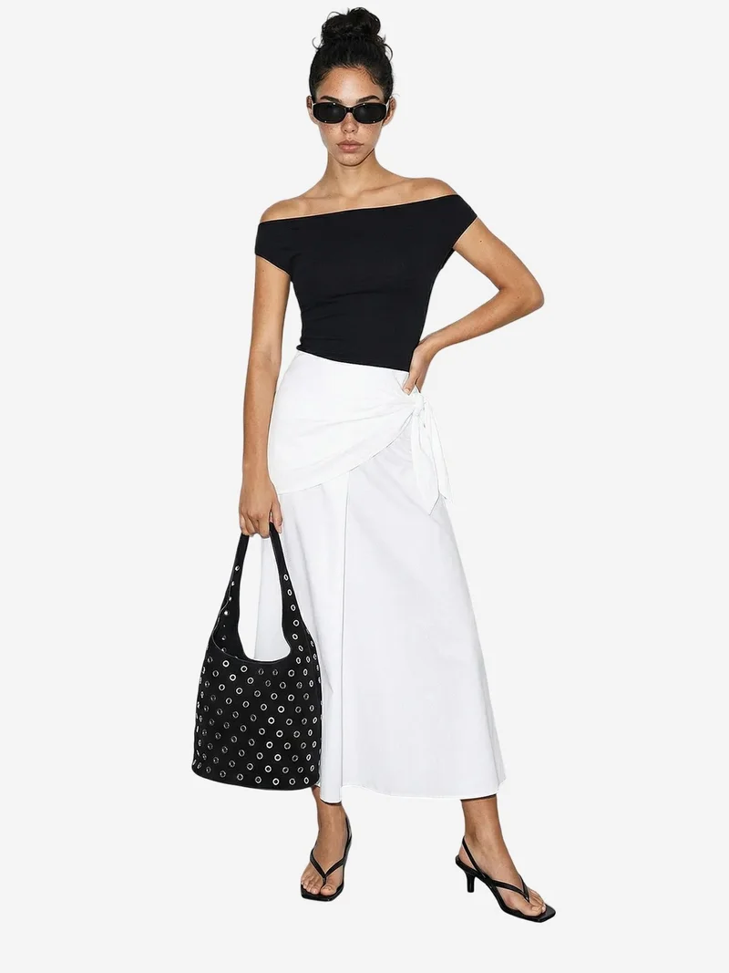بيانكو لوتشي LUCCI High Waist A-Line Wrap Skirt with Tie Detail