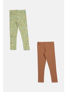 Toddlers Girl 2 Piece Allover Print Leggings, Green