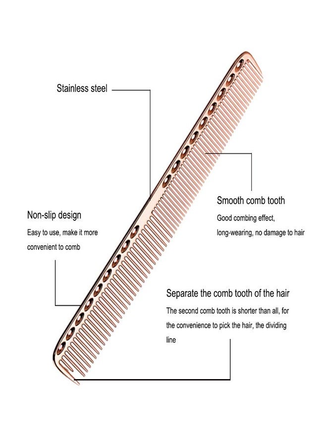 wweenuo 2 pcs Stainless Steel Hair Combs Anti Static Styling Comb Hairdressing Barbers Combs (Rose Gold) - Image 3