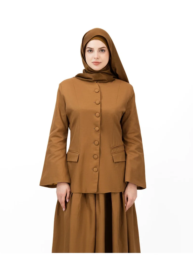 Eight Thirty Nine  Soft Authority - Deep Golden Brown | Blazer and Maxi Skirt set for Women | Best Price UAE
