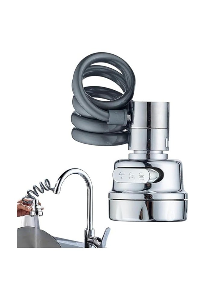 حنفية مطبخ، 3 اوضاع قابلة للتعديل، رشاش صنبور دوار 360 درجة موفر للماء، تلسكوبي مع زنبرك، مياه الحوض للمطبخ والحمام، ملحق صنبور عالمي للتنظيف الفعال - Image 2