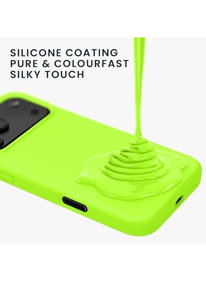 جراب متوافق مع iPhone 17 Pro Max مقاس 6.9 بوصة، غطاء واقٍ رفيع من السيليكون السائل الناعم والمطاط المقاوم للصدمات مع بطانة من الألياف الدقيقة المضادة للخدش (أخضر نيون) - Image 2