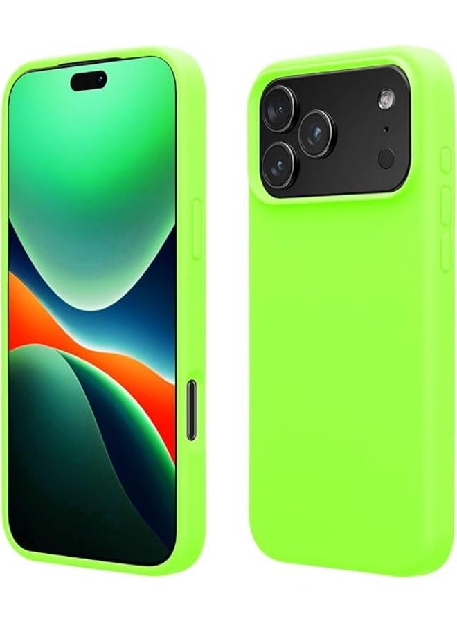 جراب متوافق مع iPhone 17 Pro Max مقاس 6.9 بوصة، غطاء واقٍ رفيع من السيليكون السائل الناعم والمطاط المقاوم للصدمات مع بطانة من الألياف الدقيقة المضادة للخدش (أخضر نيون) - Image 1