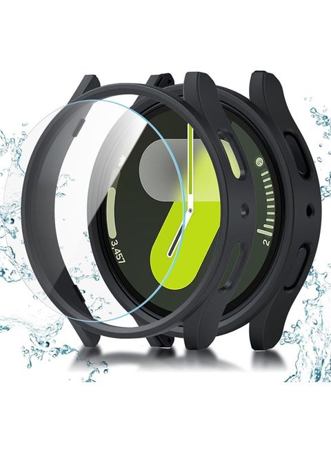 Samsung Galaxy Watch 7 Screen Protector Case 44mm, Hard PC Bumper Cover with Anti-Fog Tempered Glass Protective Screen Protector for Galaxy Watch 7 Accessories (Black,44mm)