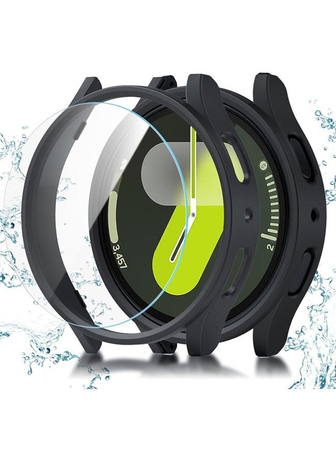 SJet Samsung Galaxy Watch 7 Screen Protector Case 44mm, Hard PC Bumper Cover with Anti-Fog Tempered Glass Protective Screen Protector for Galaxy Watch 7 Accessories (Black,44mm)  - Image 1