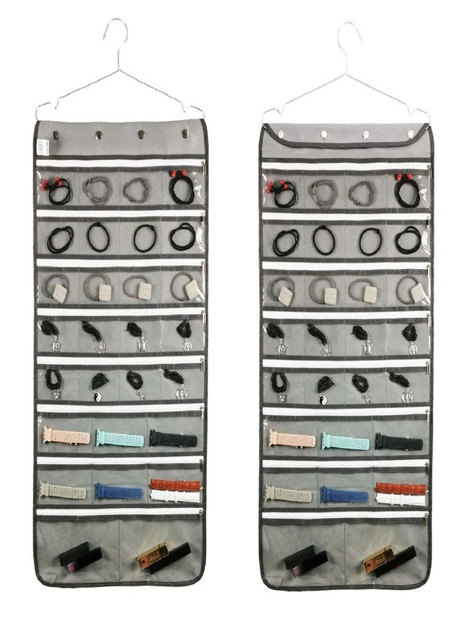 ANIZER Dual Sided Hanging Jewelry Organizer with Hanger for Closet Necklace Earrings Bracelet Ring Travel Holder (56 Zippered Clear Pockets Grey) - Image 1
