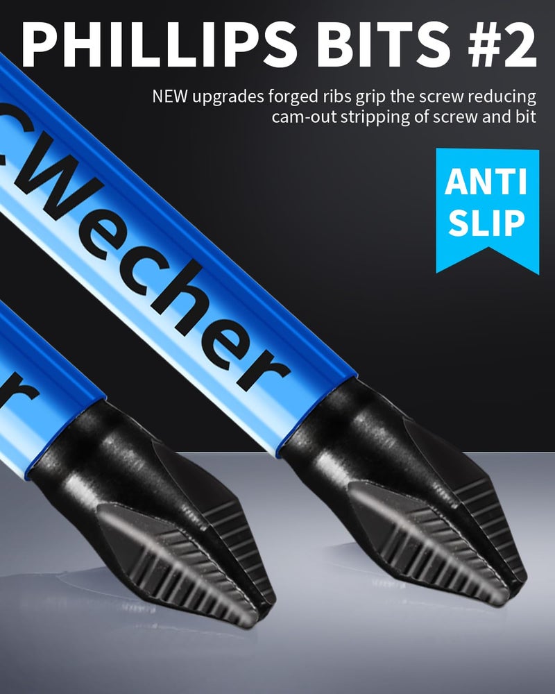 DCWecher 12-Pack 2 Phillips Bits #2 Impact Magnetic, Professional Long Phillips Head Drill & Screwdriver Bit (1-6-Inch), S2 Alloy Steel, CNC Anti-Slip, 1/4" Hex Shank, Ph2 for Impact Driver, by DCWecher - Image 2