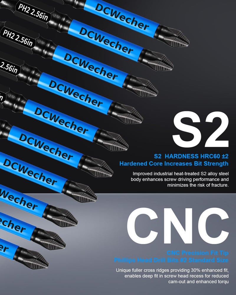 DCWecher 12-Pack 2 Phillips Bits #2 Impact Magnetic, Professional Long Phillips Head Drill & Screwdriver Bit (1-6-Inch), S2 Alloy Steel, CNC Anti-Slip, 1/4" Hex Shank, Ph2 for Impact Driver, by DCWecher - Image 4