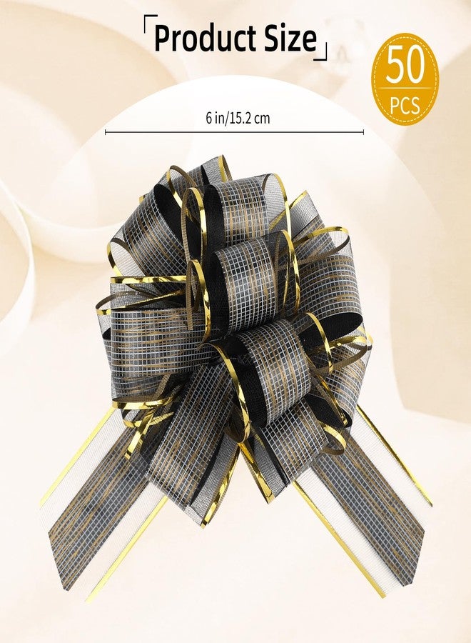 Motroce 50Pcs 6 Inch Large Pull Bow Gift Wrapping Bows, Gold Ribbon Bow for Gift Wrapping, Wedding, Christmas, Valentine's Day Present Decoration Bow(Classic Black - Image 2