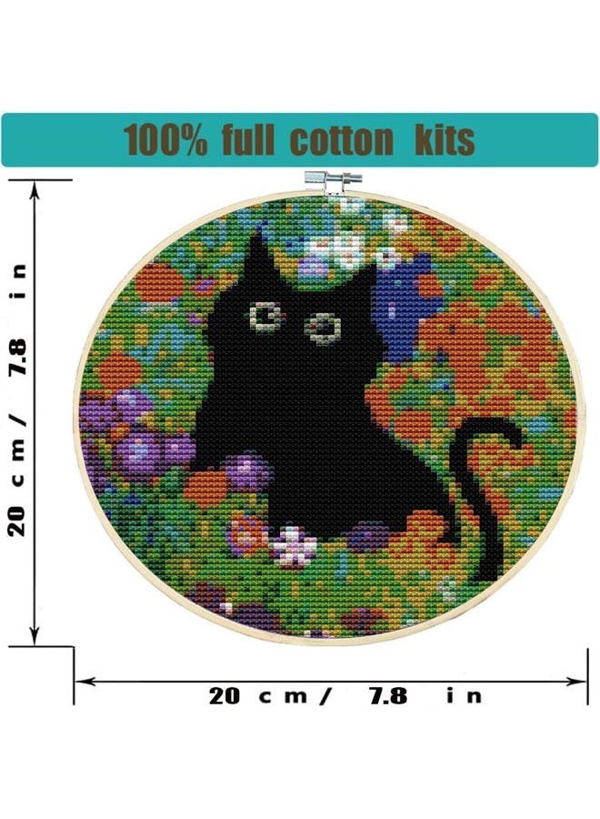 Tiwabb 4 Pack Stamped Cross Stitch Kits with Frame - Black Cat Flower Starry Sky Moon Embroidery Kits for Beginners Adults,11 CT Patterns Dimensions Counted Cross Stitch Kits Arts Craft Kits 7.8 x 7.8 inch - Image 5