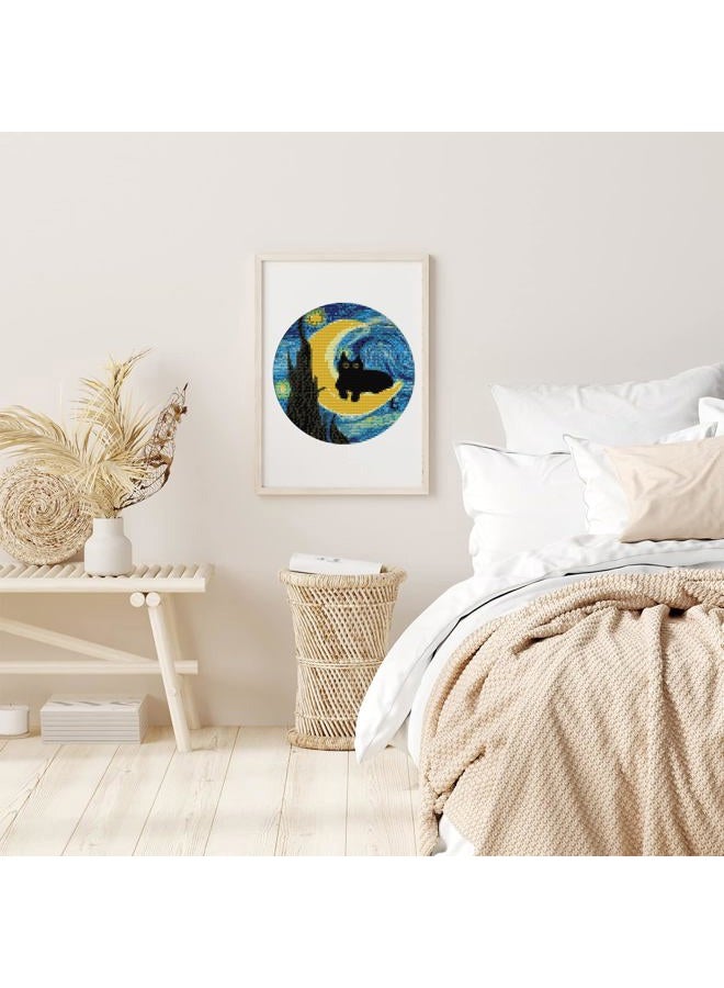 Tiwabb 4 Pack Stamped Cross Stitch Kits with Frame - Black Cat Flower Starry Sky Moon Embroidery Kits for Beginners Adults,11 CT Patterns Dimensions Counted Cross Stitch Kits Arts Craft Kits 7.8 x 7.8 inch - Image 4