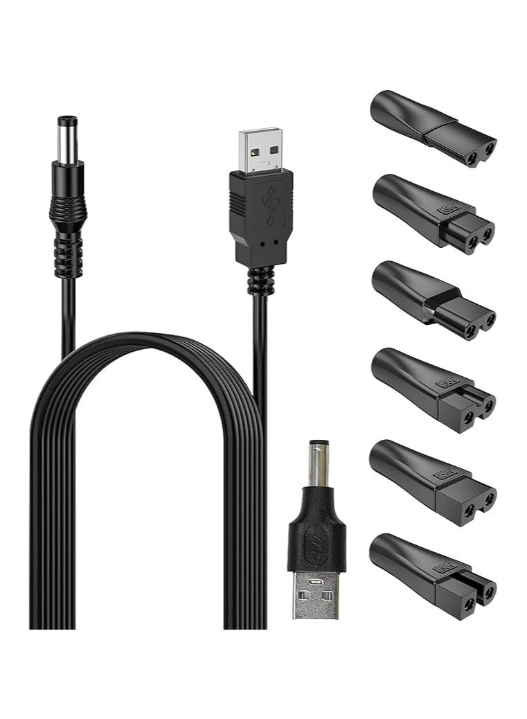 شاحن ماكينة حلاقة USB 5 فولت، 8 قطع، شاحن عالمي لتشذيب اللحية متوافق مع نوريلكو اكواتيك، ارسيتيك، ريمنجتون، براون، فيليبس مالتي جروم/نوريلكو - Image 1