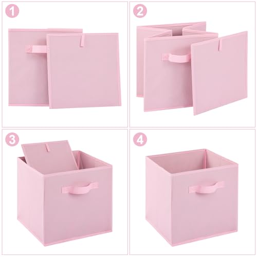 Stero Fabric Storage Bins 6 Pack Fun Colored Durable Storage Cubes with Handles Foldable Cube Baskets for Home, Kids Room, Closet and Toys Organization Pink - Image 3