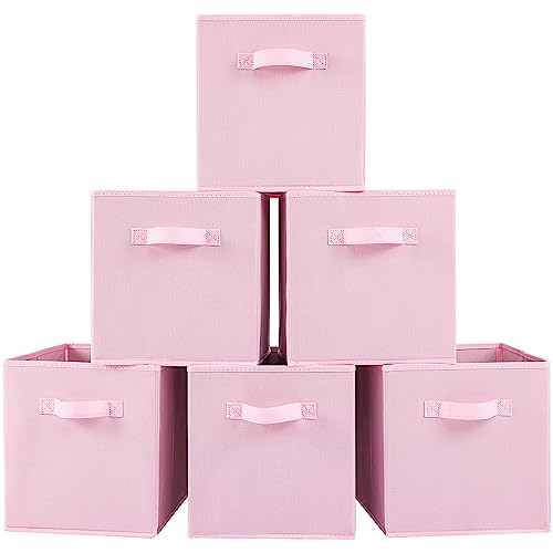 Stero Fabric Storage Bins 6 Pack Fun Colored Durable Storage Cubes with Handles Foldable Cube Baskets for Home, Kids Room, Closet and Toys Organization Pink - Image 1