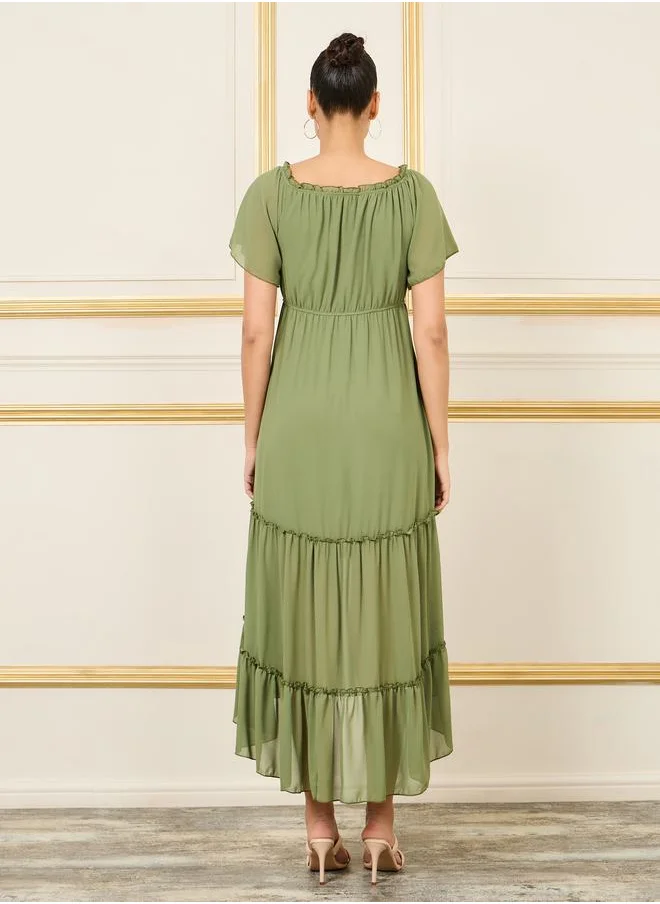 ستايلي Ruffle Detail A-Line Shift Midi Dress